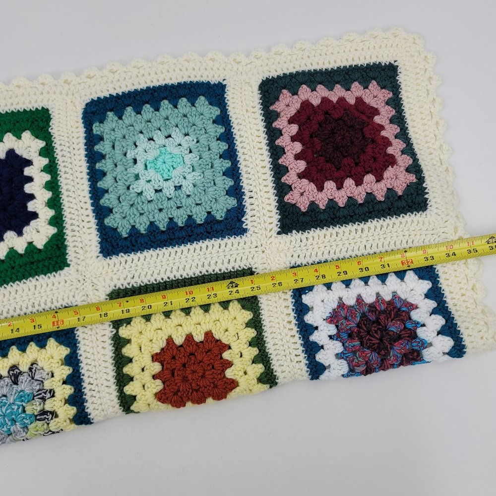 Vintage Handmade 33"x37" Crochet Colorful Granny Square Afghan Lap Throw Blanket - Picture 4 of 9